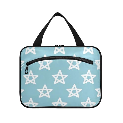 EtherSpher Simple Blue Stars Reise-Set zum Aufhängen für Herren mit Haken, Designer-Fashion-Rasierset für Reisende, Hotel, Maleta Para Maquillaje L, Einfache blaue Sterne, Large von EtherSpher
