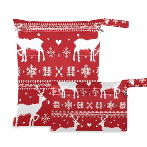 EtherSpher Skandinavische Weihnachts-Badeanzug-Taschen mit Hirsch-Schneeflocken, 2 Stück, Reisezubehör für Babys, mit Griffen für Strand, Pool von EtherSpher