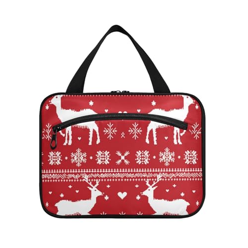 EtherSpher Skandinavischer Kulturbeutel für Herren, Motiv: Frohe Weihnachten, Hirsch und Schneeflocke, mit Haken, Designer-Utensilien, Kulturbeutel für Damen, Arbeit estuche de maquillaje para mujer L von EtherSpher