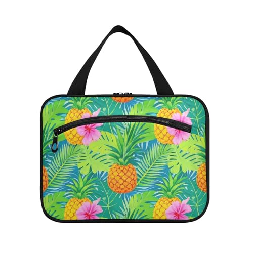 EtherSpher Sommer-Ananas-Palmblatt-Grüne Kulturbeutel zum Aufhängen für Frauen mit Haken, Designer-Make-up-Taschen für Damen, Reise-Envase, Para, Parfüm de L, Sommeranas-Palmblattgrün, Large von EtherSpher