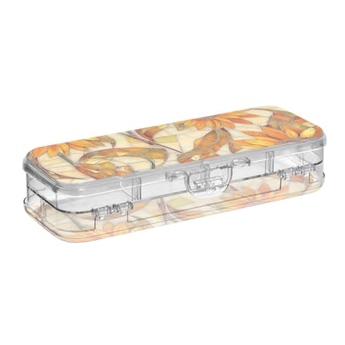 EtherSpher Stiftebox aus Kunststoff, mit Sonnenblumen-Muster, transparent, doppelstöckig, mit Schnappverschluss und Deckel, Gelb EtherSpher Stiftebox aus Kunststoff, mit Sonnenblumen-Muster, transparent, doppelstöckig, mit Schnappverschluss und Deckel, Gelb von EtherSpher