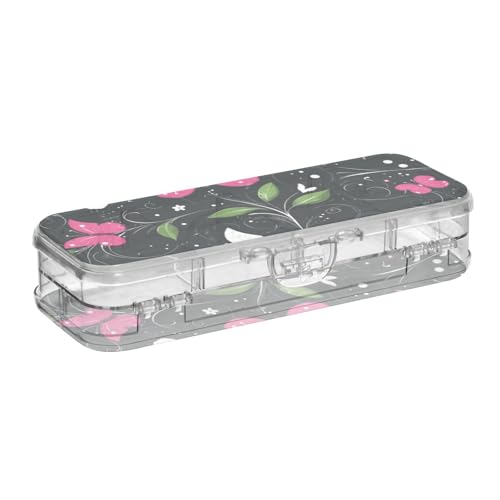 EtherSpher Stiftebox für Bleistifte, doppelstöckiges Hartschalenetui für Schreibwaren, mit Schnappverschluss und Deckel, Motiv: Pfirsichblumen, Schmetterling, Schwarz von EtherSpher
