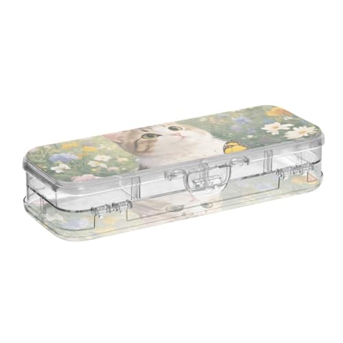 EtherSpher Stiftebox für Ölgemälde, Garten, Katze, Kunststoff, doppelstöckig, für Schreibwaren, mit Schnappverschluss und Deckel von EtherSpher