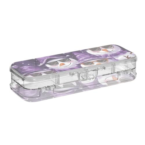 EtherSpher Stiftebox mit Aufschrift "Merry Christmas Father's Day", Schneemänner, Safari-Design, transparent, doppelstöckig, für Bastelkunst, mit Schnappverschluss und Deckel von EtherSpher