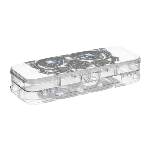 EtherSpher Stiftebox mit Totenkopf-Design, Kunststoff, transparent, doppellagig, mit Schnappverschluss und Deckel, Schwarz und Weiß von EtherSpher