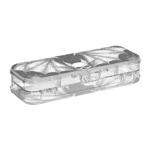 EtherSpher Stiftebox mit Totenkopf-Design, Kunststoff, zweistöckig, transparent, für Schreibwaren, mit Schnappdeckel, Schwarz von EtherSpher