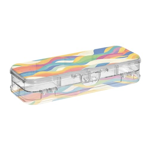 EtherSpher Stiftebox mit buntem Wellen-Design, Kunststoff, 2-lagig, harte Stiftebox für Schreibwaren, mit Schnappdeckel von EtherSpher