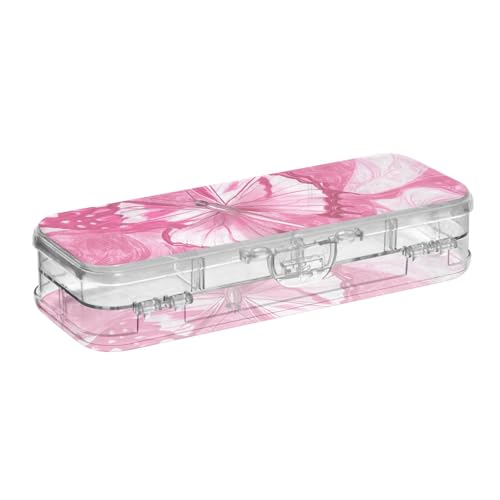 EtherSpher Stiftebox mit niedlichem Schmetterlings-Design, transparent, doppellagig, für Schreibwaren, mit Schnappdeckel von EtherSpher