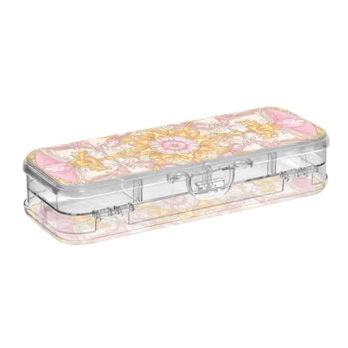 EtherSpher Stifteetui aus Kunststoff mit Retro-Blumenmuster, goldfarben und rosa, doppellagig, mit Schnappverschluss und Deckel von EtherSpher
