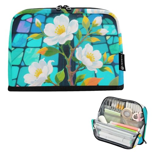 EtherSpher Stiftehalter im europäischen Stil, farbige Blumenfenster, großes Fassungsvermögen, Schreibwaren-Organizer für Männer, adrette Schulkartucheras für Jugendliche von EtherSpher