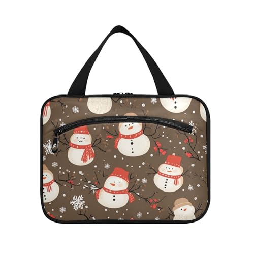 EtherSpher Süße Cartoon-weiße Schneemänner Frohe Weihnachten hängende Toilettenartikel Reisetasche Damen mit Haken, Designerutensilien, Make-up-Tasche für Accessoires, Muss für Reisen, Bolsa Para von EtherSpher