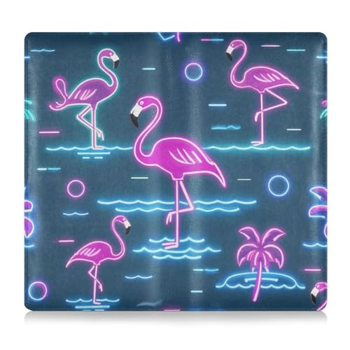EtherSpher Summer Neon Flamingo Wave Navy Blue Leather Registration and Insurance Card Holder Essential Wallet Case for Driver License, Cards & Essential Documents von EtherSpher