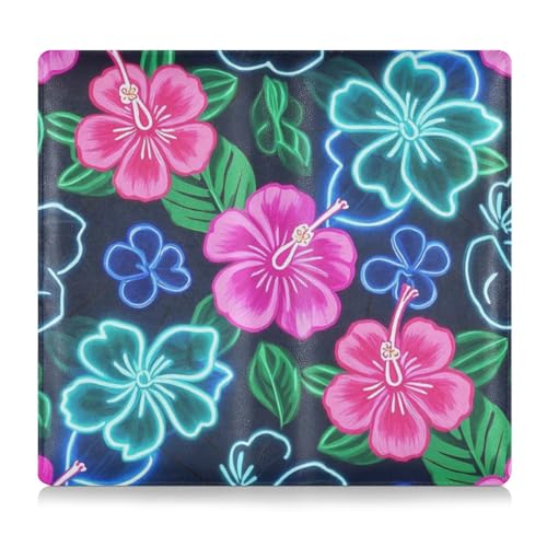 EtherSpher Summer Neon Hibiscus Frangipani Flower Premium Leder Auto Registrierung & Versicherung Kartenhalter Essential Wallet Case für Dokumente, Karten, Führerschein von EtherSpher