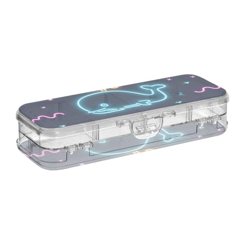 EtherSpher Summer Neon Wale Wave Black Designed Plastic Pencil Box Clear Double Deck Pens Marker Case For Stationery With Snap-Tight Lid von EtherSpher