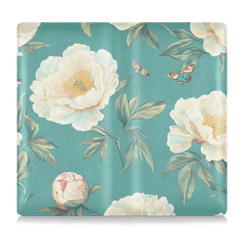 EtherSpher Sweet Peonies Reiseanzug aus Leder, für Zulassungs- und Versicherungskarten, ideal für Dokumente, Karten, Führerschein, Blaugrün von EtherSpher