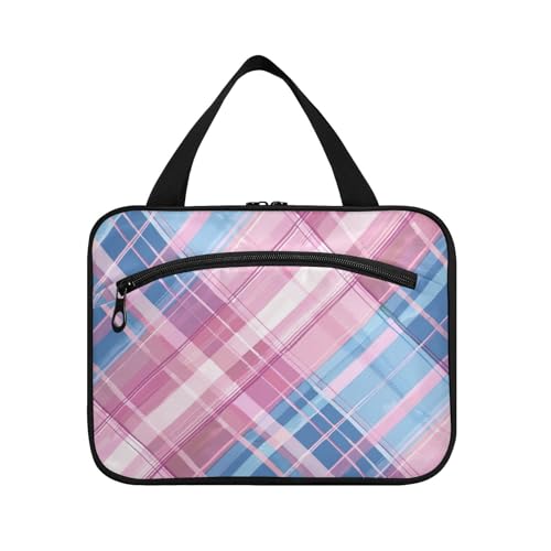 EtherSpher Toilettenartikel für Herren mit Haken, schicker Designer-Make-up-Tasche, Organizer für Erwachsene, Ausflug, Bolso Para Maquillaje de Mujer, Größe L, Blush und Blue Tartan, Large EtherSpher Toilettenartikel für Herren mit Haken, schicker Designer-Make-up-Tasche, Organizer für Erwachsene, Ausflug, Bolso Para Maquillaje de Mujer, Größe L, Blush und Blue Tartan, Large von EtherSpher