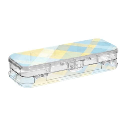EtherSpher Transparente Stiftebox aus Kunststoff, 2-lagig, mit kariertem Hintergrund, nahtlos, mit Schnappverschluss von EtherSpher