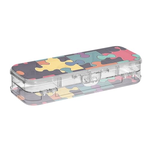 EtherSpher Transparente Stiftebox im Cartoon-Stil, 2-lagig, für Kinder, mit Schnappverschluss und Deckel von EtherSpher