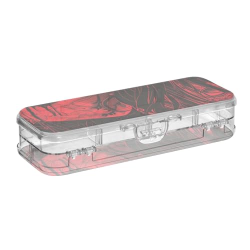 EtherSpher Transparente Stiftebox mit rotem und schwarzem Gothic-Muster, doppellagig, Hartschalenetui für Schreibwaren, mit Schnappdeckel von EtherSpher
