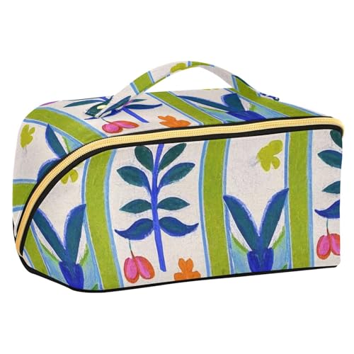 EtherSpher Trendige Kosmetiktasche im Vintage-Stil, florales buntes Lavendel-Design, mit Trennwänden, wasserdichte Kosmetiktasche für Geldbörse mit Fächern und Griff von EtherSpher