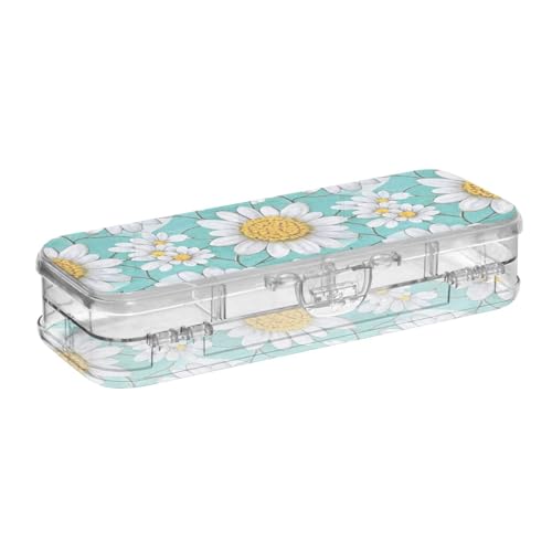 EtherSpher Trendiges Federmäppchen mit Gänseblümchen-Blumenmuster, weiß, türkis, Kunststoff, transparent, doppellagig, für Schreibwaren, mit Schnappverschluss und Deckel EtherSpher Trendiges Federmäppchen mit Gänseblümchen-Blumenmuster, weiß, türkis, Kunststoff, transparent, doppellagig, für Schreibwaren, mit Schnappverschluss und Deckel von EtherSpher