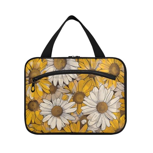 EtherSpher Überlappende Daisy Sketches Hängetasche für Herren mit Haken, waschbar, Designer-Kosmetik-Organizer für Damen, Rucksackreisen, Bolsos, Para, Hombre L, Überlappende Gänseblümchen-Skizzen von EtherSpher