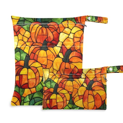 EtherSpher Waschbare Baby-Wickeltasche mit Ölgemälde, Halloween-Kürbis, 2 Stück, Reisezubehör für Babys, mit Griffen für Pool, Fitnessstudio von EtherSpher