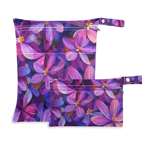EtherSpher Waschbare Turnbeutel mit Ölgemälde, Blumen, Violett, 2 Stück, Nassbeutel für Badeanzug mit Griffen für Reisen, Pool von EtherSpher
