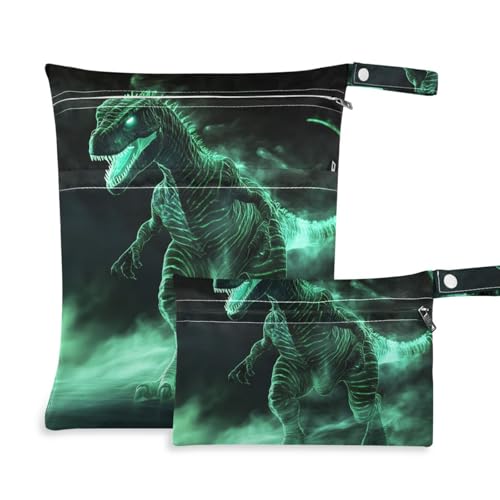 EtherSpher Wasserdichte Tasche für Babys, fluoreszierend, Dinosaurier, 2 Stück, mit Griffen zum Baden, Baby-Windeln, Grün von EtherSpher