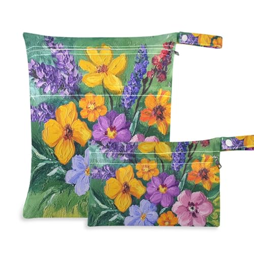 EtherSpher Wasserdichte Wickeltasche mit Retro-Blumen mit grünem Ölgemälde, 2 Stück von EtherSpher