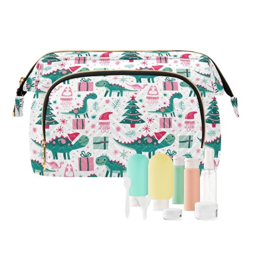 EtherSpher Weihnachtliche grüne Dinosaurier-Geschenktasche mit Reißverschluss, Kosmetiktasche für Damen, Münzbörse für Make-up, Weihnachtsgeschenk, Motiv: grüner Dinosaurier, 1 size von EtherSpher