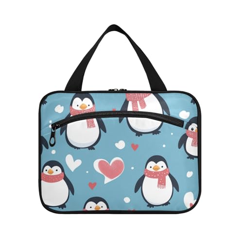 EtherSpher Weihnachtliches Pinguin-Herz-Reiseset für Frauen mit Haken, niedliche Designer-Tasche für Herren, für Reiseutensilien, Rucksackreisen, Bolsa Para Maquillaje L, Weihnachtspinguin-Herz, Large von EtherSpher