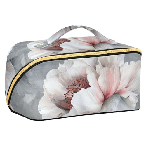 EtherSpher Weiße Make-up-Tasche im Vintage-Design mit Trennwänden, tragbare Reise-Kosmetiktasche für Damen, vertikal, freistehend von EtherSpher