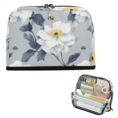 EtherSpher Weiße Vintage-Blumen-Bienen-Federmäppchen, großes Fassungsvermögen, Steh-Organizer-Box für adrette High School Supplies Cartuchera Ecolar Para Jugendliche EtherSpher Weiße Vintage-Blumen-Bienen-Federmäppchen, großes Fassungsvermögen, Steh-Organizer-Box für adrette High School Supplies Cartuchera Ecolar Para Jugendliche von EtherSpher