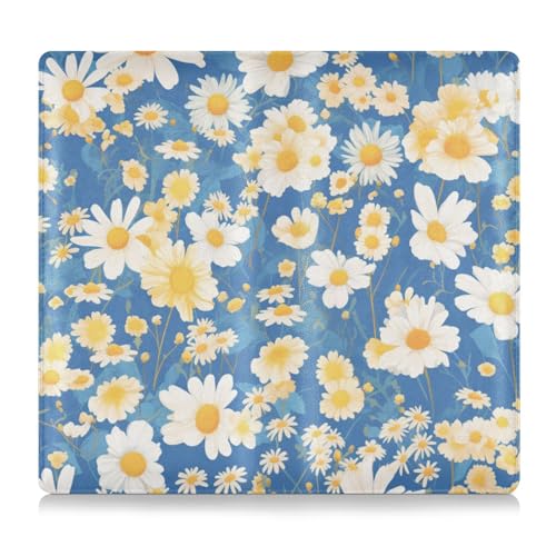 EtherSpher Weiße Zitronengelbe Gänseblümchen Blumen Blau PU-Leder Toursuit Auto Zulassung und Versicherungskartenhalter Dokumententasche für Ausweis, Führerschein, Schlüsselkontaktinformationskarten von EtherSpher