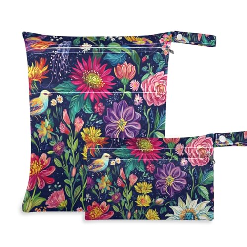 EtherSpher Wickeltasche mit Retro-Blumen mit Farb-Ölgemälde, schmutzabweisend, 2 Stück, unverzichtbare Gegenstände mit Griffen für Fitnessstudio, Fitnessstudio von EtherSpher