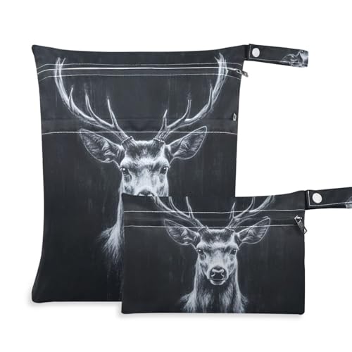 EtherSpher Wickeltasche mit niedlichem schwarzem Hirsch, schmutzabweisend, 2 Stück, wichtige Gegenstände mit Griffen für Reisen, Strand von EtherSpher