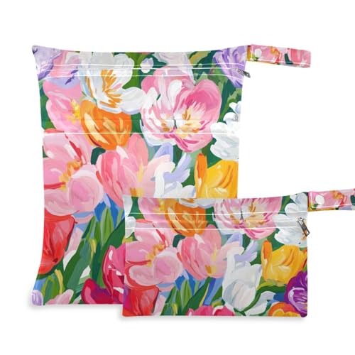EtherSpher Wiederverwendbare Tasche für Ölgemälde mit Blumenmotiv, 2 Stück, Reiseutensilien für Babys, mit Griffen für Reisen, Baden von EtherSpher