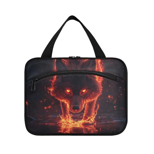 EtherSpher Wunderschöner Kulturbeutel mit Wolfstier zum Aufhängen für Damen mit Haken, kompakte Designer-Rasiertasche für Herren, für Reisen, Reisen, Bolsas Para Maquillaje L, Schönes Wolfstier, Large von EtherSpher