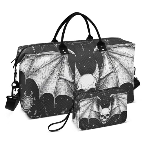 Evil Skull schwarz Gothic dekorative große Handgepäcktasche Flughafentasche Sport Seesack mit verstellbarem Riemen für Trekking 2-teiliges Set Bolsas de para Mujer en Avion von EtherSpher