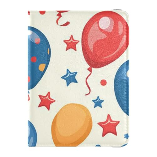 Farbiger Cartoon-Heißluftballon-Leder-Pass- und Impfkartenhalter, Kombi-Kartenhalter, Reisepasshülle, Ausweis, Impfkartenhalter, Geldbörse, leicht, Farbiger Cartoon-Heißluftballon, 1 size von EtherSpher