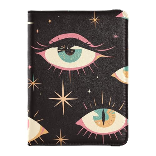 Fashion Blackr Eyes Reisepasshülle aus Leder für Ausweis, Impfausweis, Impfausweis, Impfausweis, Impfkarte, Geldbörse, wasserdicht, Modische schwarze Augen, 1 size von EtherSpher