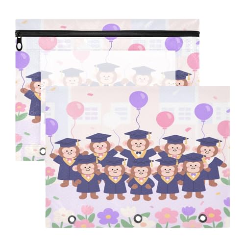 Federmäppchen, stabile Aufbewahrungstasche für A4-Papier, Briefe, 2 Stück, Lehrerklasse, Cartoon, niedliches Mokey Abschlussfoto von EtherSpher