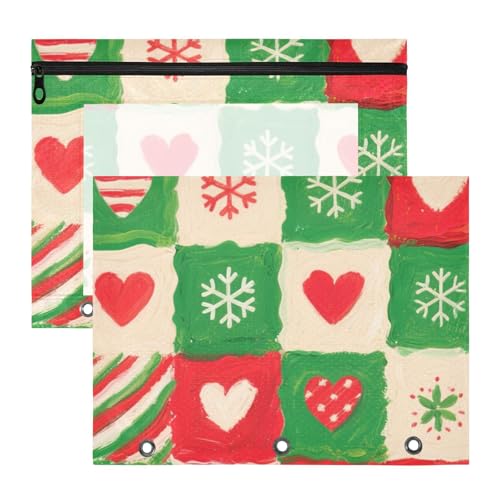 Federmäppchen, transparent, 3 Locher für 3 Ringe, 2 Stück, Lehrer, Klassenzimmer, Zubehör, Happy Christmas, Schneeflocken von EtherSpher