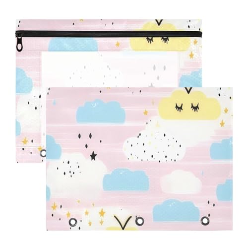 Federmäppchen, transparent, 3 Löcher, für A4-Papier, Briefe, 2 Stück, Lehrer, Schulbedarf, Cartoon, niedliche Pastellwolken von EtherSpher