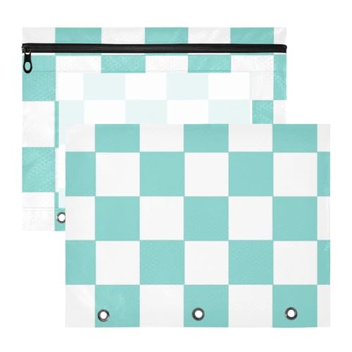Federmäppchen, transparent, für A4-Papier, Briefe, 2 Stück, für Schüler, Studenten, Lehrerbedarf, grün und weiß, amerikanisches Karomuster von EtherSpher