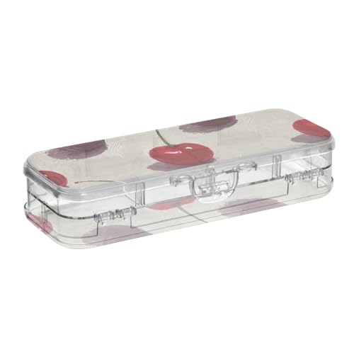 Federmäppchen für Ölgemälde mit rotem Kirsch-Design, transparent, aus Kunststoff, doppellagig, harte Stifte für Schreibwaren, mit Schnappdeckel von EtherSpher