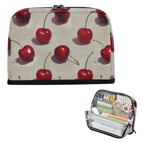 Federmäppchen für Ölgemälde mit roter Kirsche, großes Fassungsvermögen, stabiler Schreibwaren-Organizer für Schüler, adrette Schule, Estuche para lapices von EtherSpher