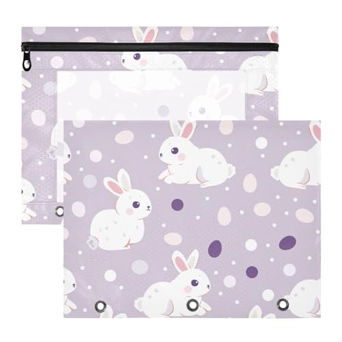 Federmäppchen mit 3 Löchern, Aufbewahrungstasche für A4-Papier, Briefe, 2 Stück, Studenten, Kunstbedarf, Aufbewahrung, Cartoon, niedliches weißes Kaninchen von EtherSpher