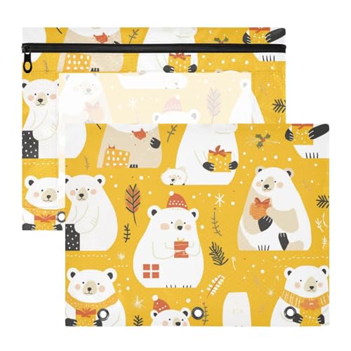 Federmäppchen mit 3 verstärkten Ösen, 3-Loch-Tasche für 3-Ringe, 2 Stück, Studenten, Schulanfang, zarter Cartoon-Sonnenbär, goldfarben von EtherSpher